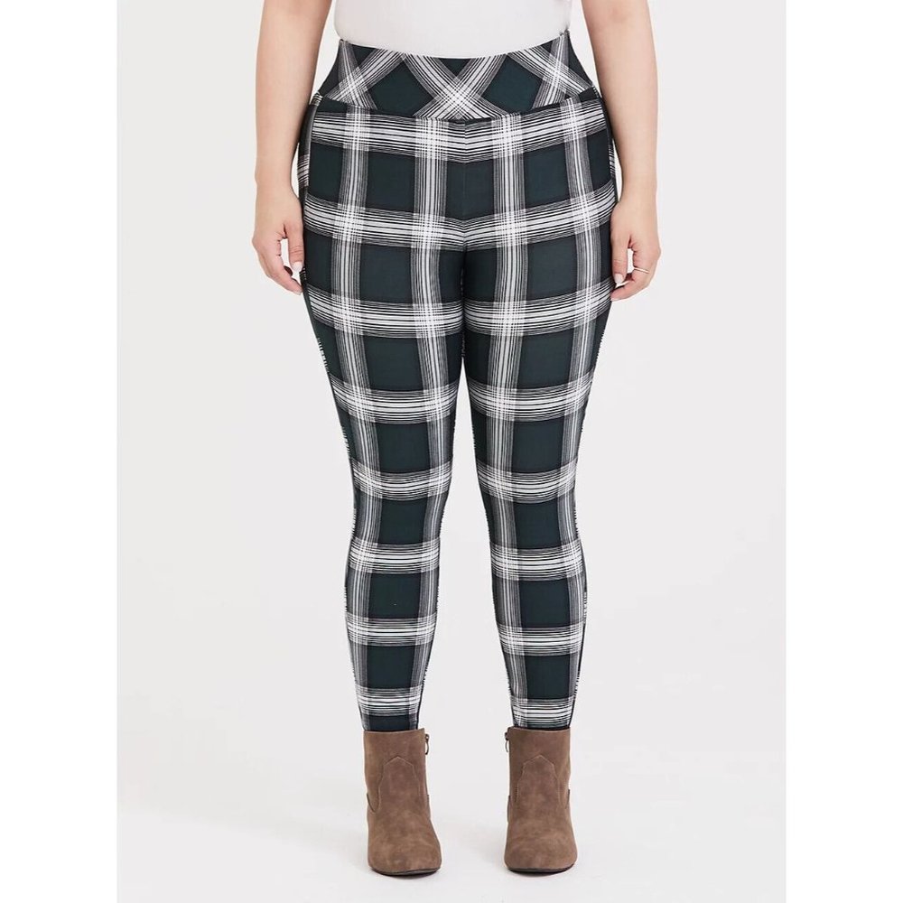 Torrid Womens 00 Green Plaid Studio Premium Ponte